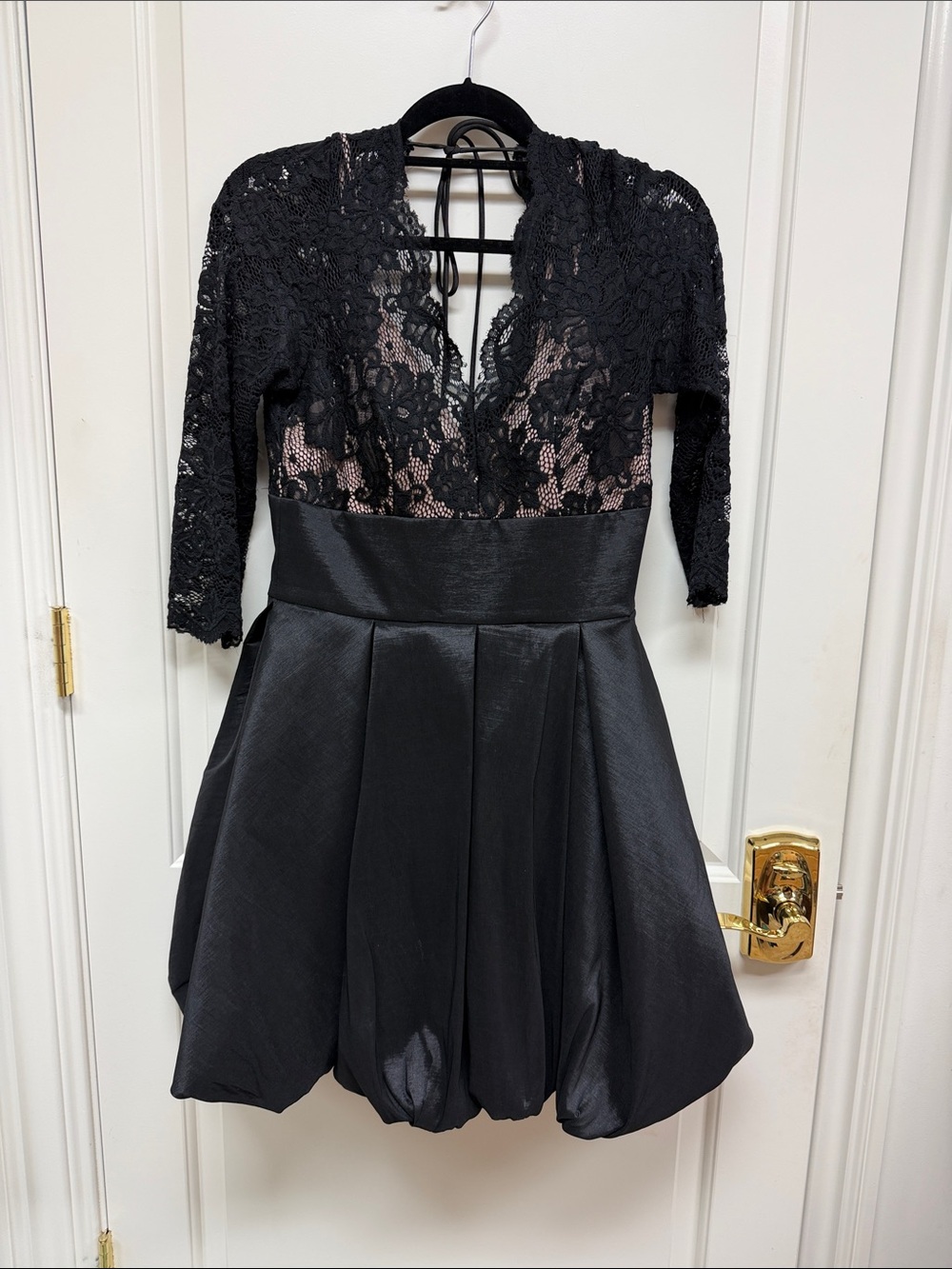 Betsy Adam Black Lace & Satin Fit-and-Flare Dress